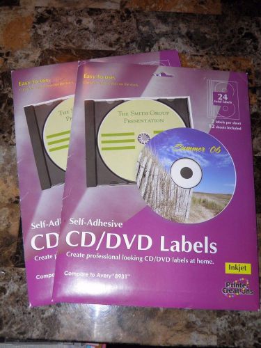 Lot of 2 CD/DVD Self-Adhesive Inkjet Labels 48 Total Labels NEW!