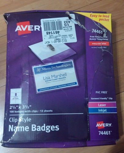 Avery® Top-Loading Clip Style Name Badge Kit 74461, 2-1/4&#034; x 3-1/2&#034;, Box of 100