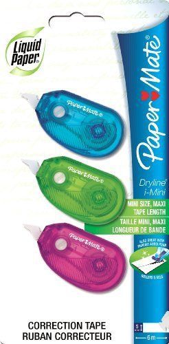 Paper mate dry line i-mini correction tape - assorted colours  pack of 3 for sale