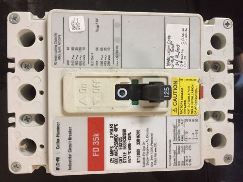Eaton cutler hammer 125a circuit breaker fd35k fd3125 with shunt trip for sale