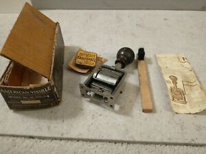 Vintage American Visible Automatic Hand Numbering Machine Model 41 with box, etc