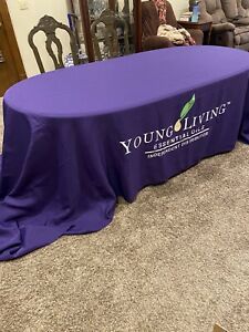 90x156 Young Living  Essential Oil Tablecloth for Booth Plum Purple