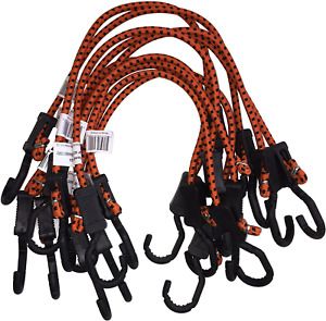 All Purpose Light Duty Adjustable Bungee Cords Orange/Black 24-Inch 10-Count
