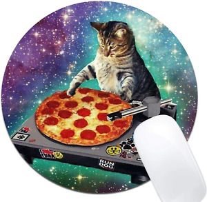 Mouse Pad,New Top Funny Space Cat and Pizza Pattern Round Mouse Pad Non-Slip Rub