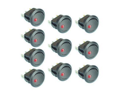 Evalley New 10 Pack Car Truck Rocker Toggle LED Switch Red Light On-Off Control