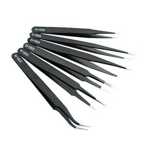 6 pcs new all purpose precision tweezer set stainless steel anti static tool kit for sale