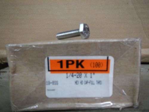 1/4 - 20 x 1 18-8ss stainless steel hex head cap bolts full thread 100 qty for sale