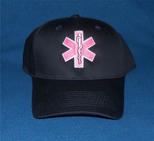 Emt / ems  navy blue cap hat pink star of life % of each sale to cancer research for sale