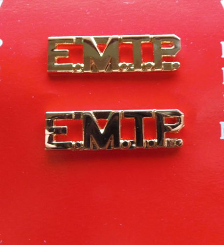 Uniform collar insignias, &#034;emtp&#034;, pair, new in package, gold tone 3/8&#034; letter for sale