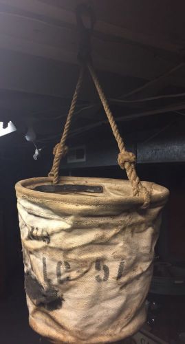 Antique 1930s collapsible canvas nautical bucket vtg industrial storage us ww2? for sale