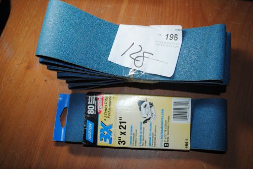 8 norton 3&#034; x 21&#034; sanding belts 80 medium grit and 50 coarse grit for sale