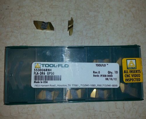 10 NEW TOOL FLO FLA-3R6 CARBIDE INSERTS.  GRADE: GP50. MADE  IN USA