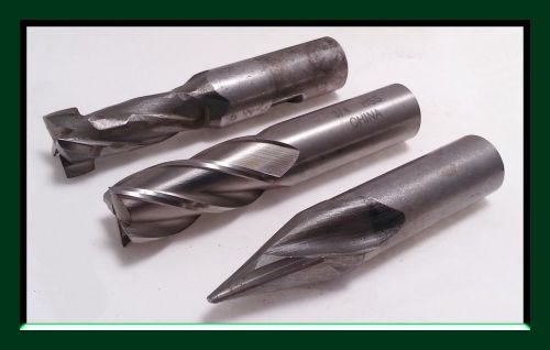 Lot of 16 HSS End Mills with Straight Shanks ~6lbs ~0.7350 - 0.8745&#034;