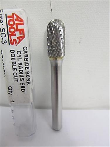 Alfa Tools SC-3DC, 3/8&#034; x 3/4&#034;, Double Cut, Cylindrical Radius End Carbide Burr