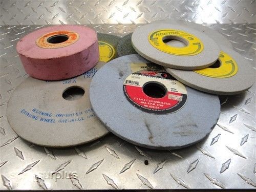 LOT OF 8 GRINDING WHEELS 5-1/8&#034; TO 7&#034; WITH 1-1/4&#034; TO 1-3/4&#034; BORE NORTON