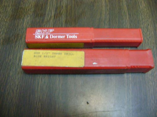 SKF LOT OF 2 HSS 1/2 SHANK DRILL BIT 5/8 AND 49/64 reduced to 1/2 shank