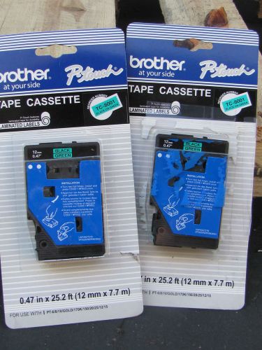Brother P-Touch TC-8001 Black on Green Label Tape Genuine OEM (2 Packs)