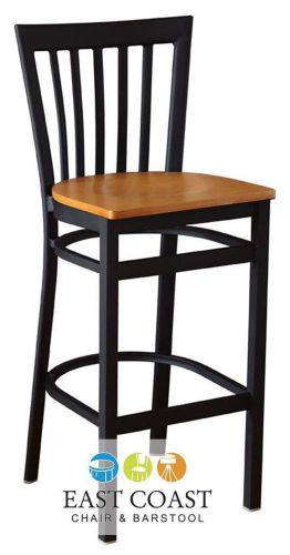 New gladiator full vertical back metal restaurant bar stool w/ natural wood seat for sale