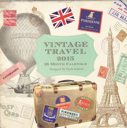 16 Month 2015 Calendar Vintage Travel 12 x 12 Wall Flags Stamps World New