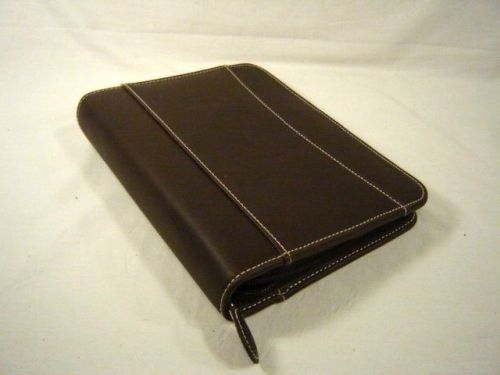 Brown Compact Size Franklin Covey Planner Binder Organizer Sim. Leather Zipper