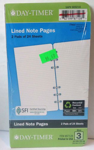 New Day Timer Lined Note Pages 2 pads of 24 sheets Size 3 Item #87128