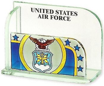 Joan Baker UNITED STATES AIR FORCE USAF Painted Glass Business Card Holder