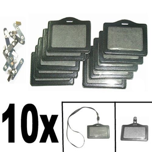 10x ID Company Permit Badge Holder Black Leather +strap