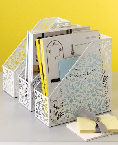 Magazine Holder Office File Storage Organizer Vinea Design Stamped Steel White