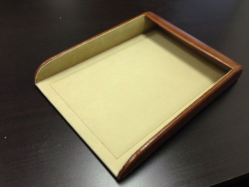 JCF Genuine Leather Letter Tray Round back Tobacco Color Office Desk Accessories