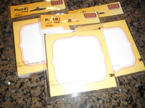 NWT 3 Post-it notes super sticky note pad 3.9 x 3.8 in white w yellow &amp; orange