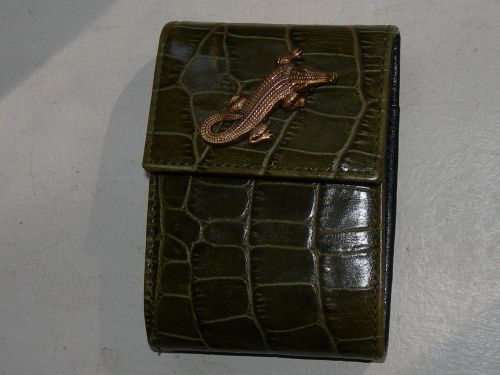 KAREN CALLAN STICKY POST IT NOTES LEATHER HOLDER WITH GOLD ALLIGATOR