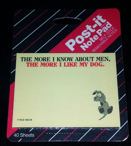 NEW! VINTAGE 1986 3M POST-IT NOTES &#034;THE MORE I KNOW ABOUT MEN&#034; U.S.A. 40 SHEETS