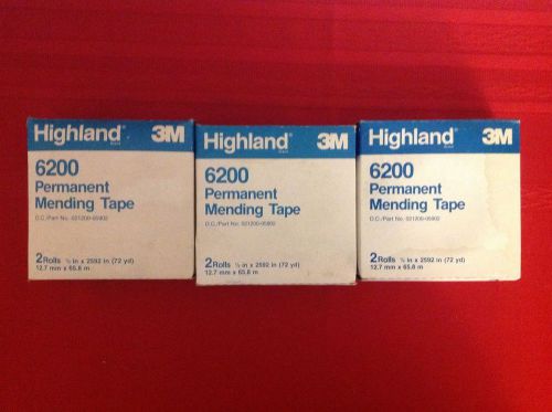 3 Boxes Of 3M Highland Permanent Mending Tape 6200 2 Rolls Each Box. Unopened