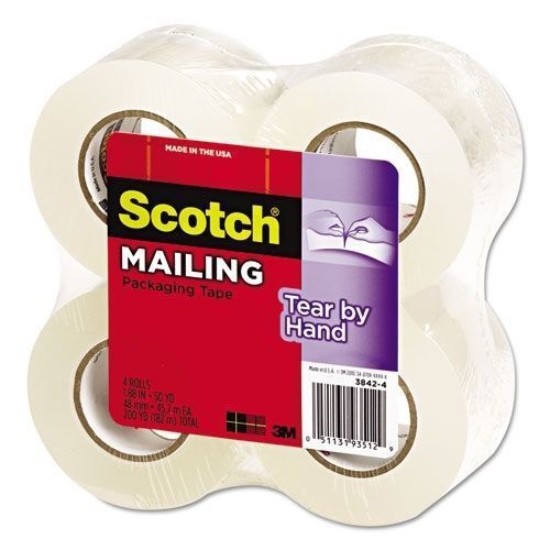 Scotch Tear-By-Hand Mailing Packaging Tape 3842-4 Sold as 48 Rolls Per Case