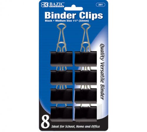 BAZIC Medium 1 1/4&#034; (32mm) Black Binder Clip (8/Pack), Case of 12