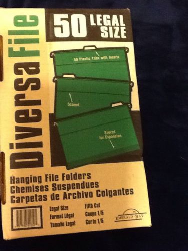 50 Hanging File Folders, Legal Size, 1/5 Tab Cut, Green NIB