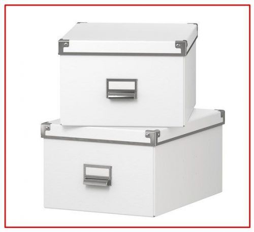 2X IKEA White Storage Boxes KASSETT Box with lid included label holder 27X35X18H