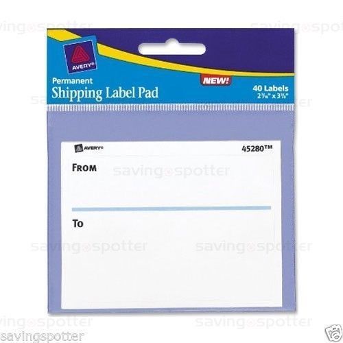 Avery Shipping Mailing Label Pad 40 Labels To From, White, Adhesive, 45280