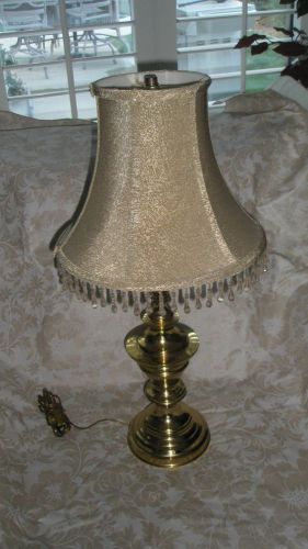 Ledu Incandescent Brass Table Lamp 25&#034; high Tan Shade with hanging beads