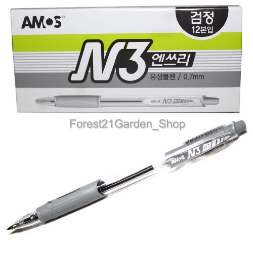 x 12 Amos N3 Comfort Rubber Grip  0.7mm Oil-Based Ball point pen - Black 12 pcs