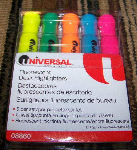 5 Fluorescent Colors Universal Desk Highlighter Chisel Tip NEW UNV08860