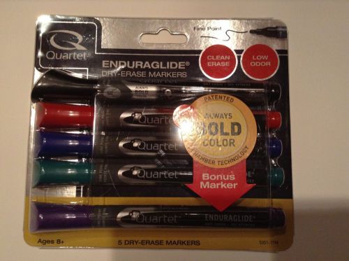 Quartet EnduraGlide Dry-Erase Markers, Fine Tip, Asst  Colors, 5 Pk(5001-17M) PR