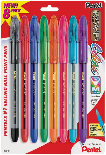 Pentel R.S.V.P. Ball Point Pens Medium 8/Pkg Assorted Colors BK91CRBP
