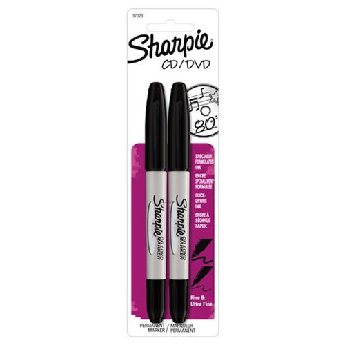 Sharpie CD DVD Twin Tip Marker Pens Black 2-pk