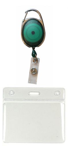 Green premier yo yo badge reel &amp; plastic id badge pocket pouch for sale
