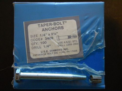NEW Concrete Anchors 1/4&#034;x 2-1/4&#034; Taper Bolt Anchors, Grade 5, US Made, 100 Pcs