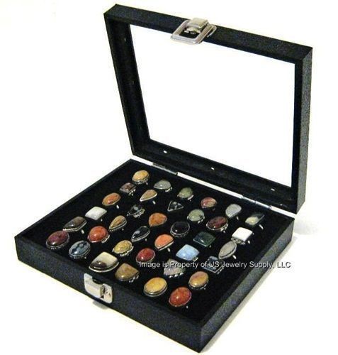 12 Wholesale Glass Top Lid Black 36 Ring Display Portable Sale Storage Box Cases