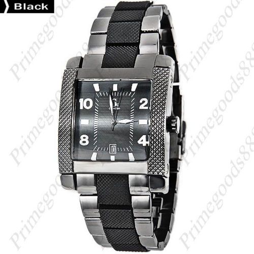 Dark Alloy Date Quartz Analog Square Wrist Men&#039;s Wristwatch Black Case Face