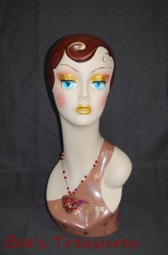 Vintage fiberglass female manikin brown hair head for jewelry display for sale