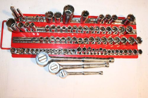 Husky tools 1/2&#034; 3/8&#034; 1/4&#034; drive chrome metric &amp; sae socket ratchet lot 80+ usa for sale